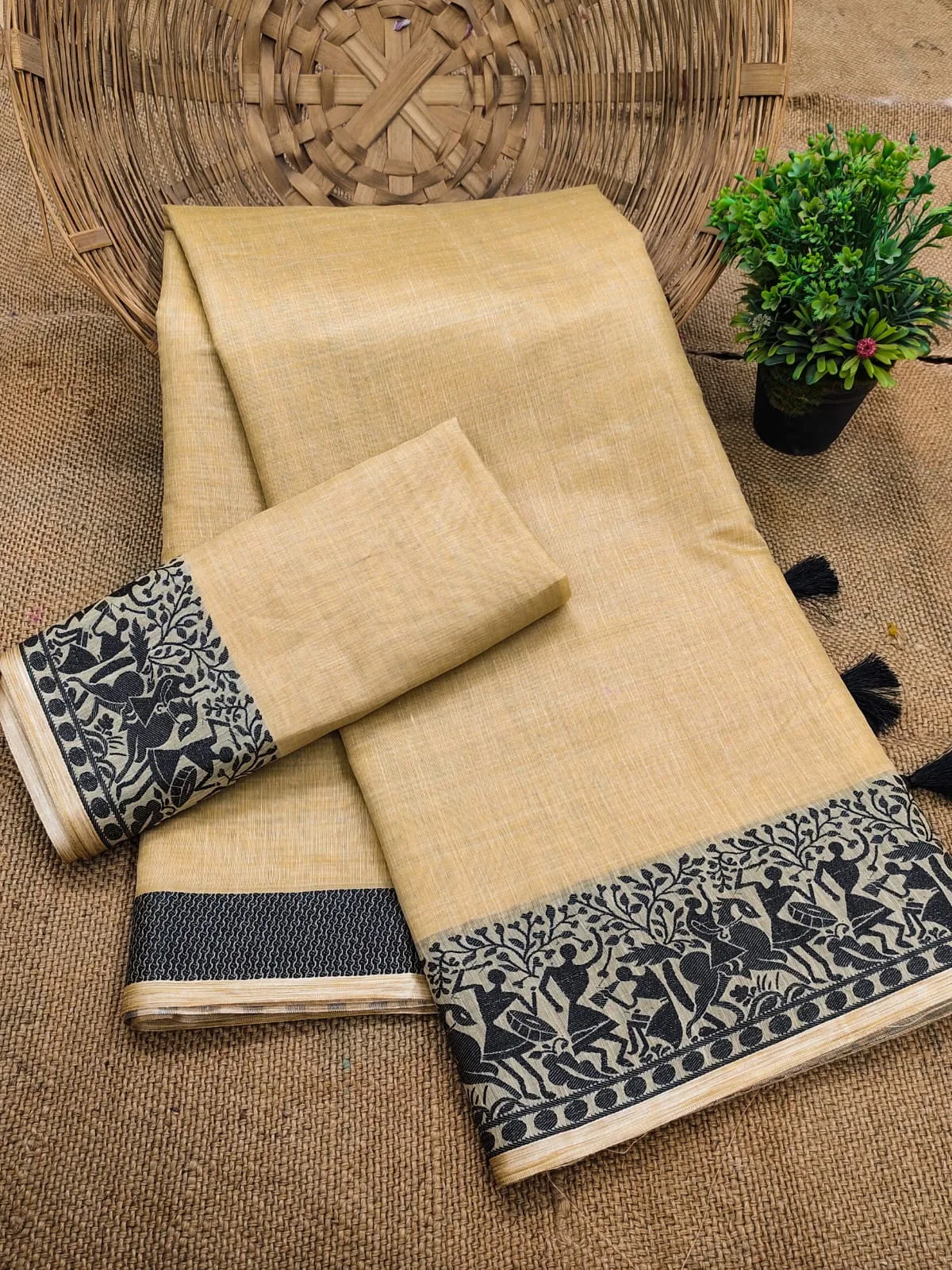 Pure Cotton Soft Silk Saree - Butter Colour