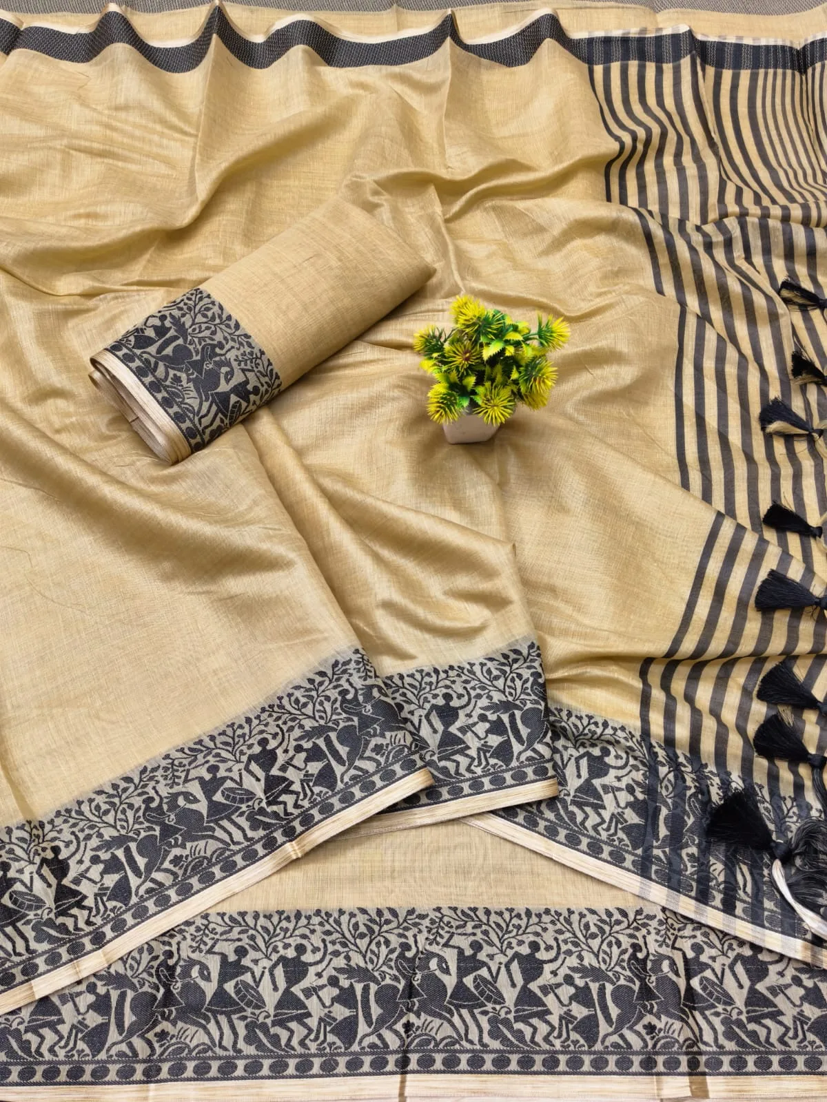 Pure Cotton Soft Silk Saree - Butter Colour