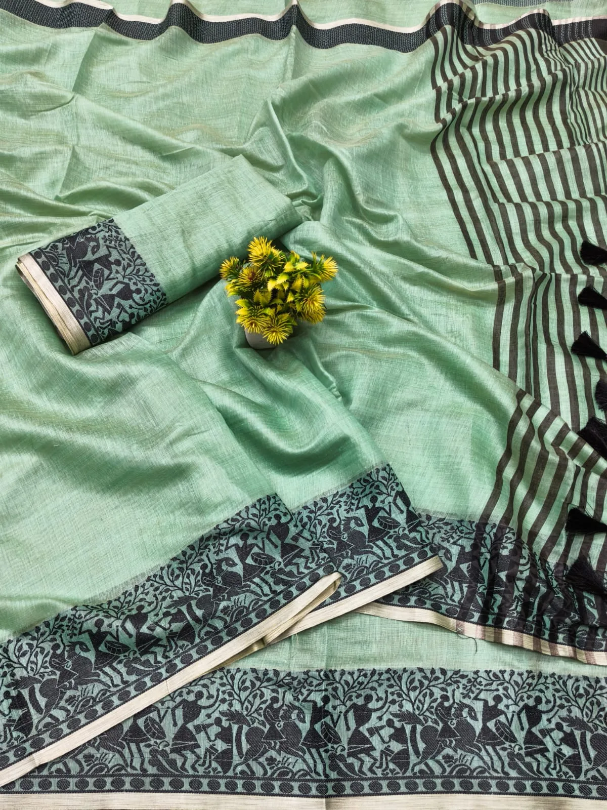 Pure Cotton Soft Silk Saree - Ocean Green