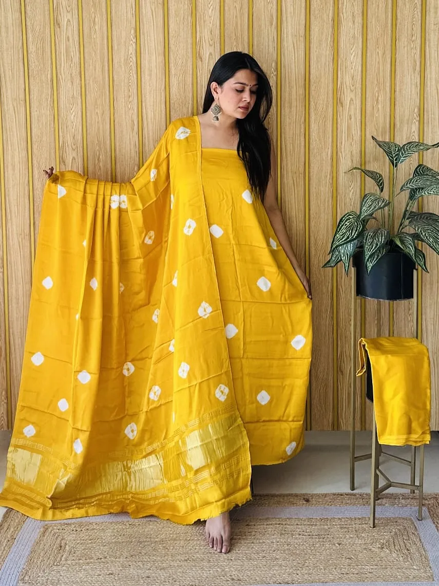 Premium Bandhani Design Chanderi Silk Dress Material with Tissue Silk Dupatta