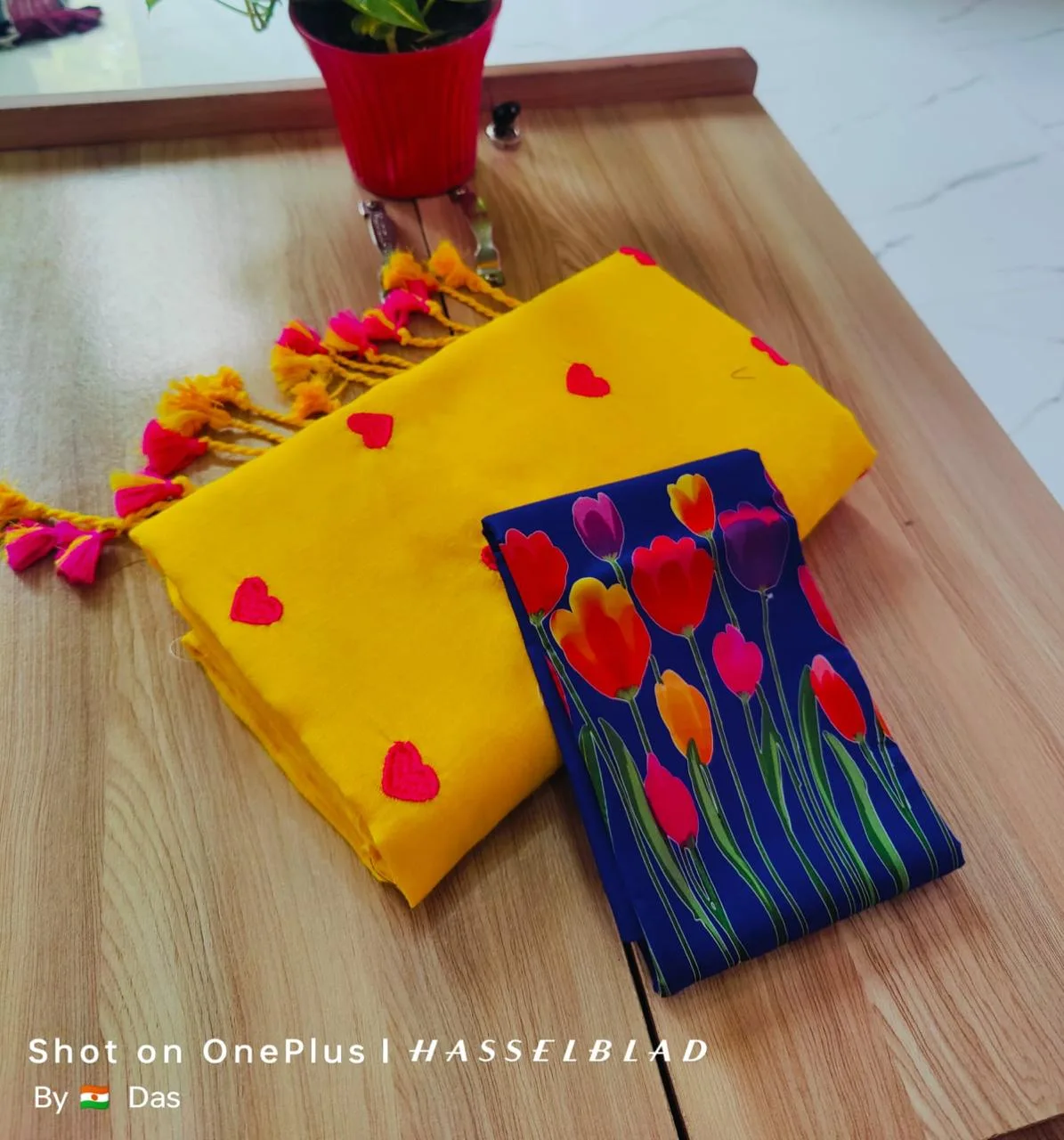 Premium Love Embroidery CK Khadi Saree with Digital Print Blouse Piece - Yellow