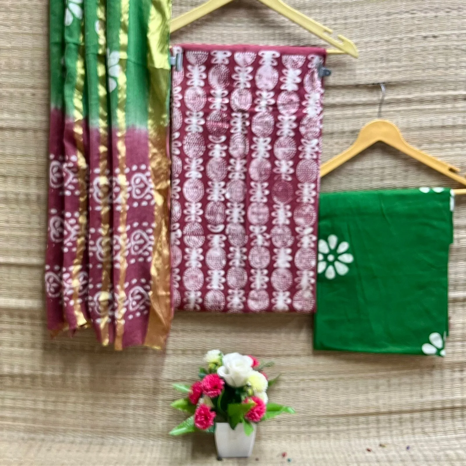 Cotton Batik Dress Material with Fancy Wax Batik & Katha Patti Dupatta - Design 8