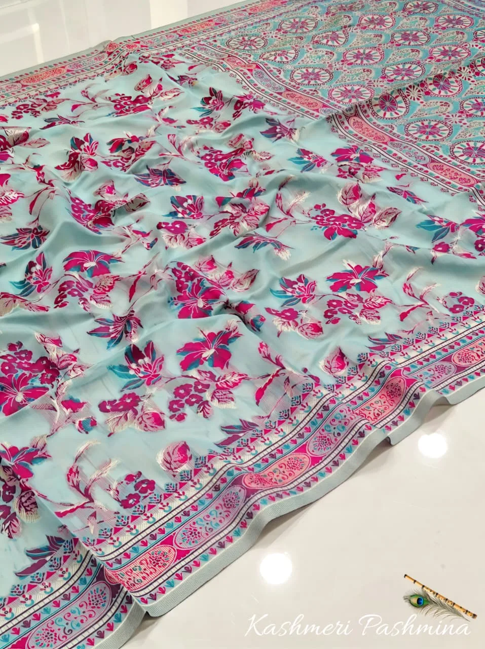 Exclusive Kashmiri Pashmina Saree with All-Over Kashmiri Work