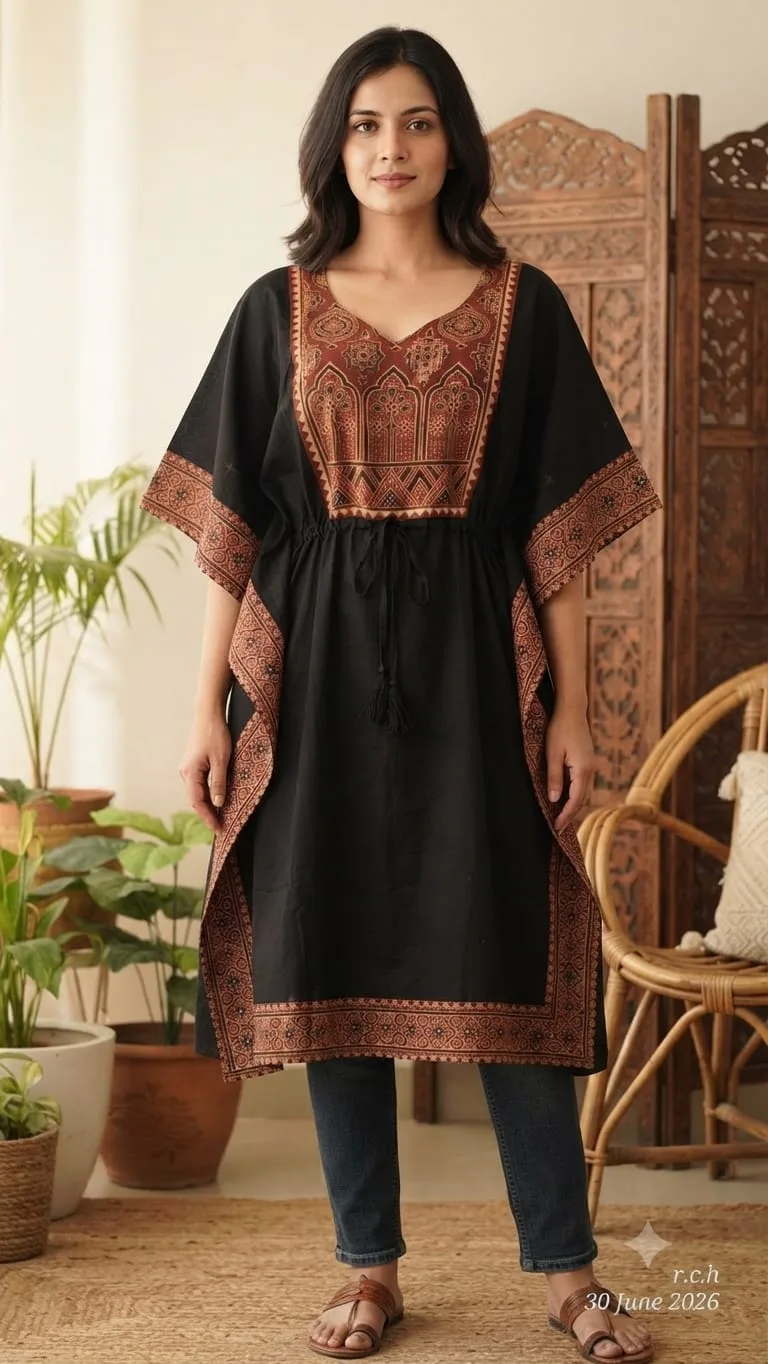 Flex by Ajrak Mix & Match Box Gola Kaftan – Pure Cotton | Free Size