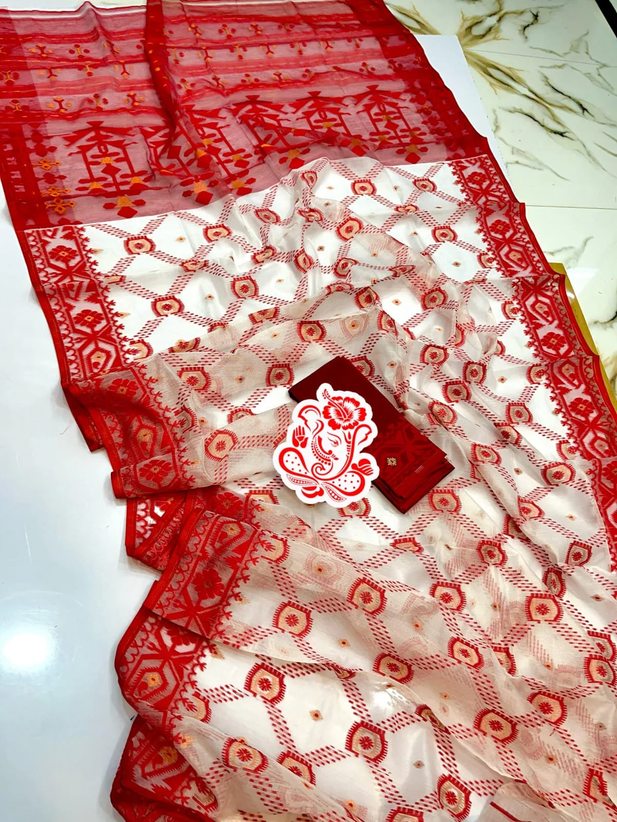 Exclusive New Bangladesh Resham Soft Dhakai Jamdani Saree with Blouse Piece - White