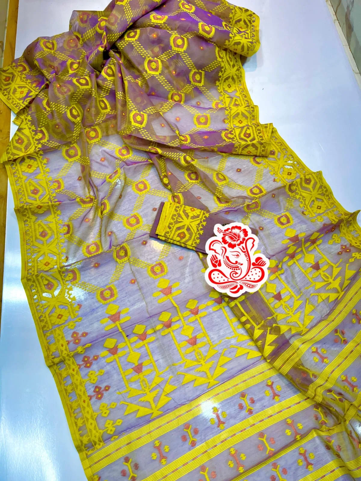 Exclusive New Bangladesh Resham Soft Dhakai Jamdani Saree with Blouse Piece - Golden Yellow