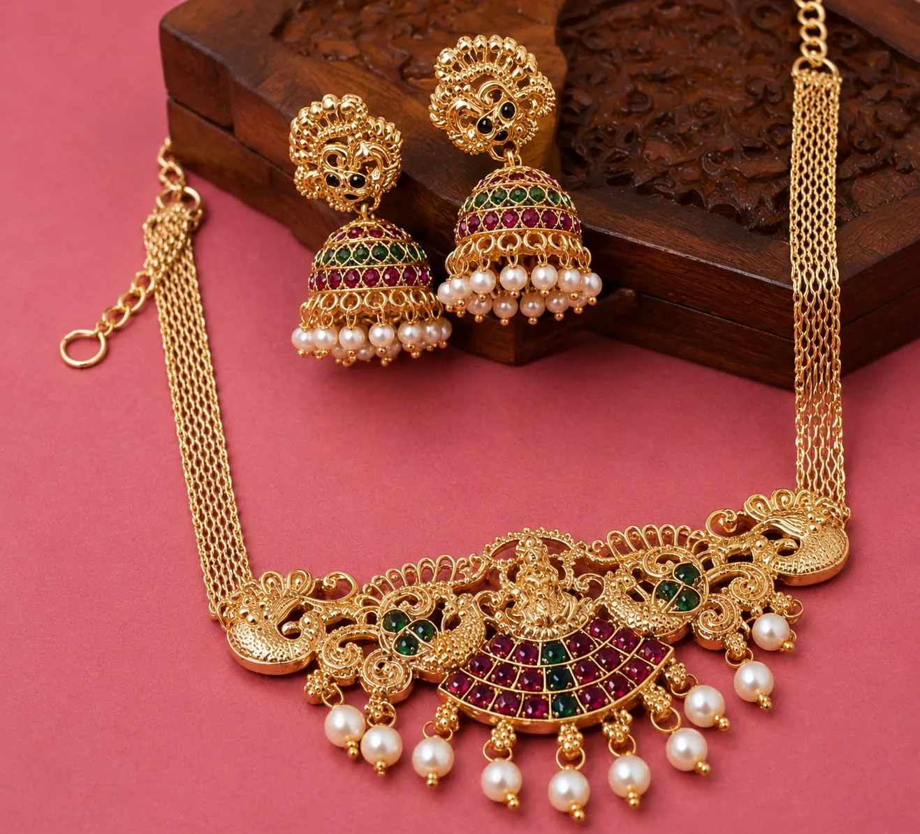 Temple Jewellery Set – Premium Golden Finish | Traditional Ethnic Jewellery - Design 1