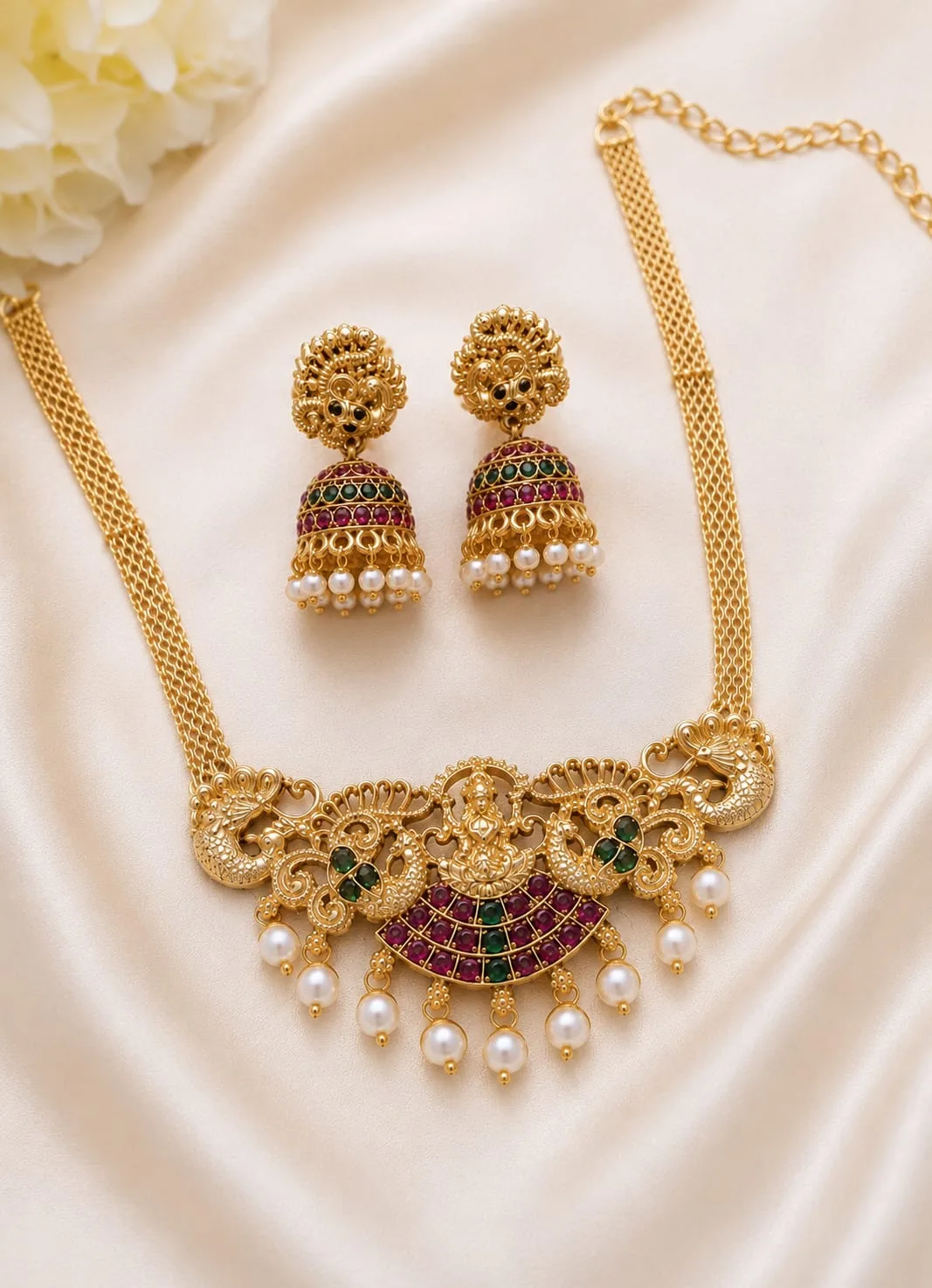 Temple Jewellery Set – Premium Golden Finish | Traditional Ethnic Jewellery - Design 1