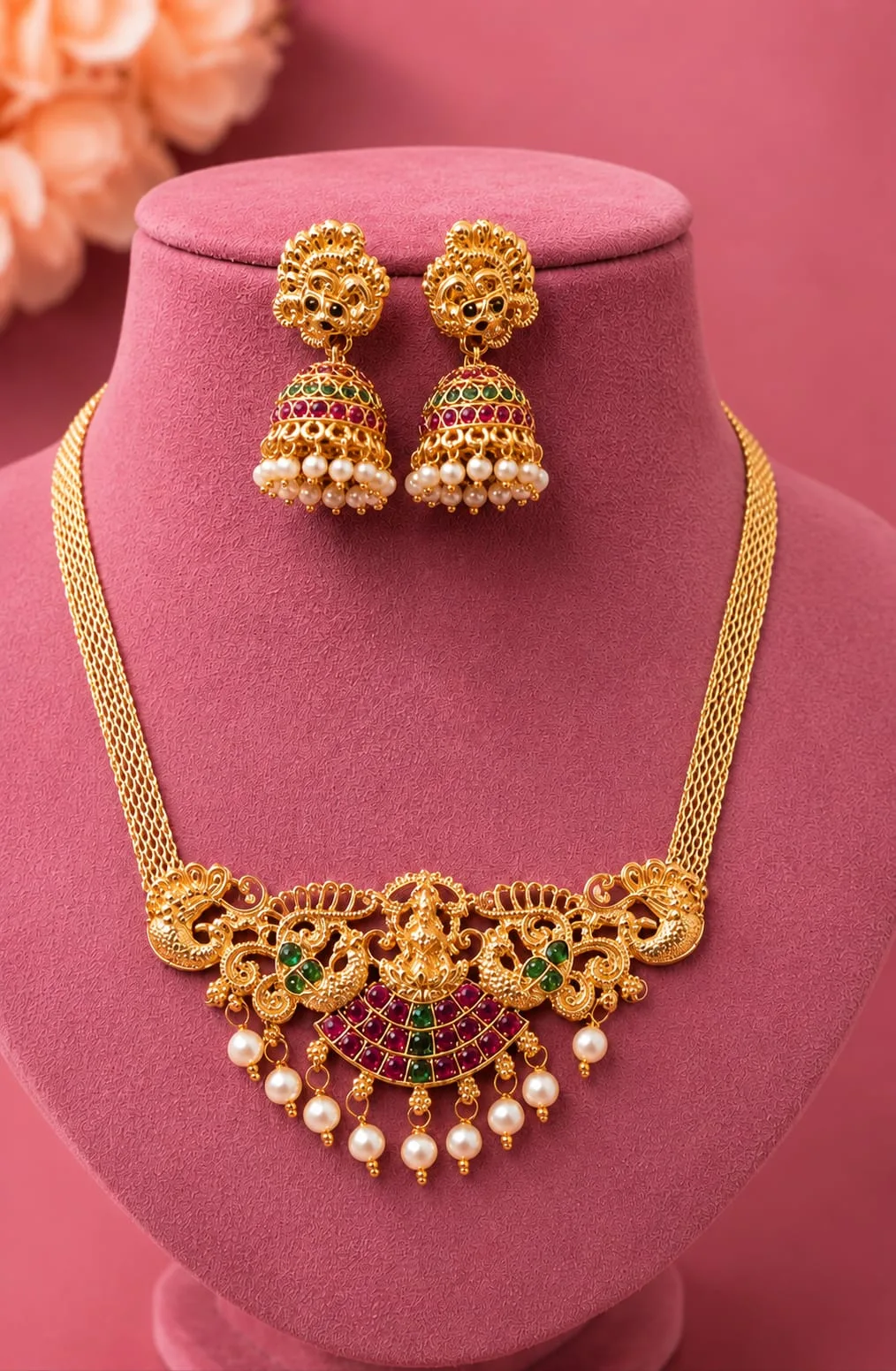 Temple Jewellery Set – Premium Golden Finish | Traditional Ethnic Jewellery - Design 1