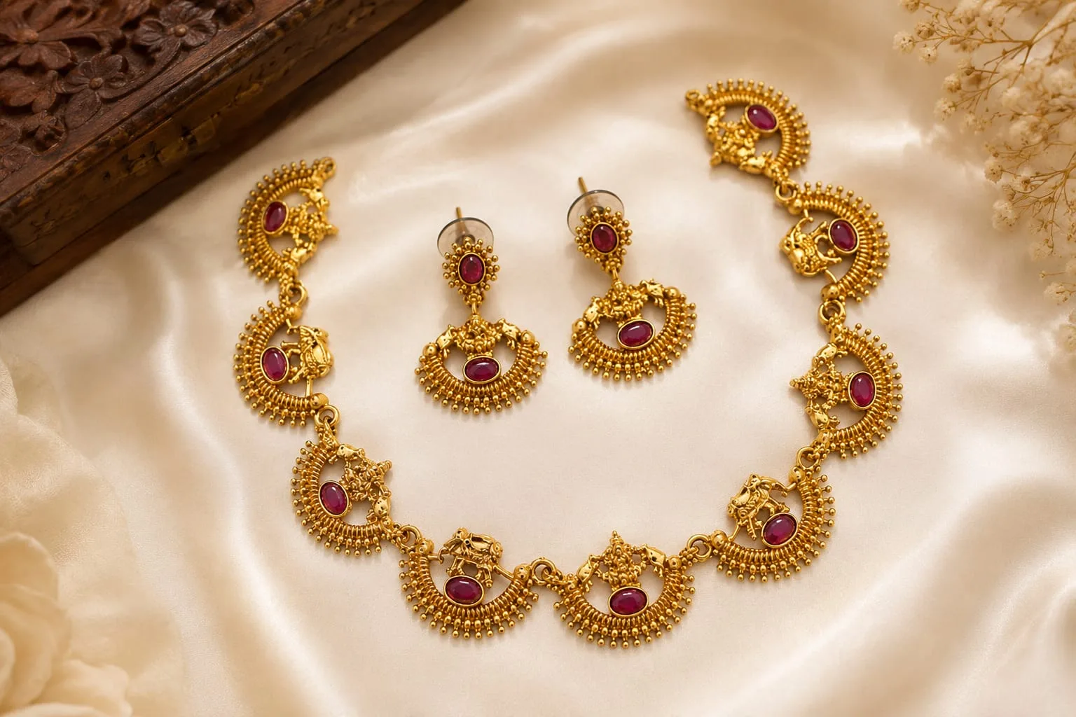 Temple Jewellery Set – Premium Golden Finish | Traditional Ethnic Jewellery - Design 2