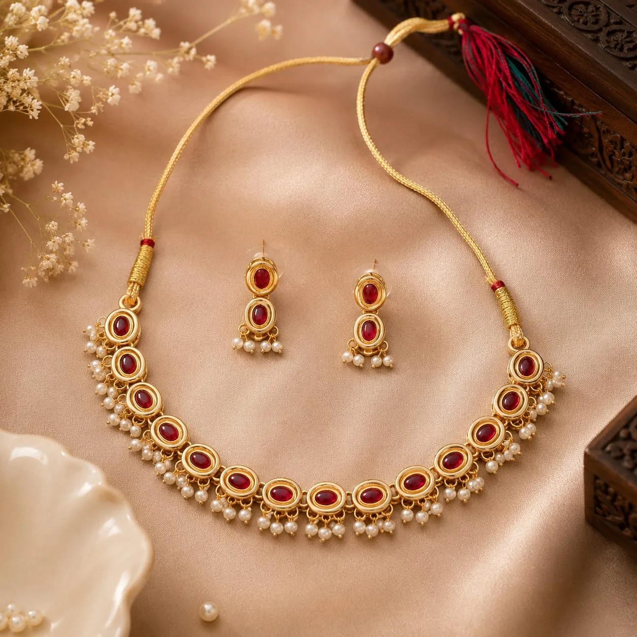 Temple Jewellery Set – Premium Golden Finish | Traditional Ethnic Jewellery - Design 5