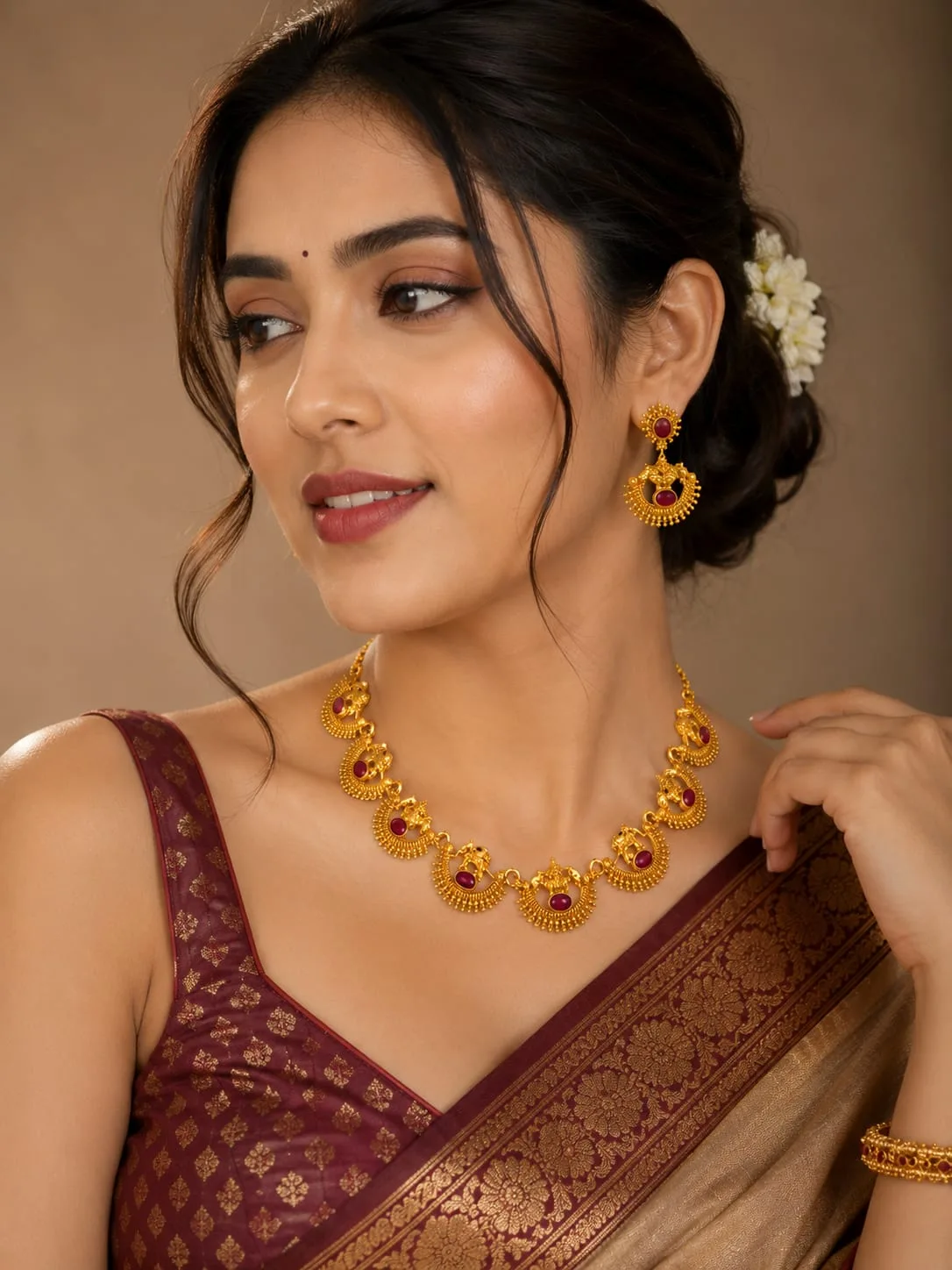 Temple Jewellery Set – Premium Golden Finish | Traditional Ethnic Jewellery - Design 2