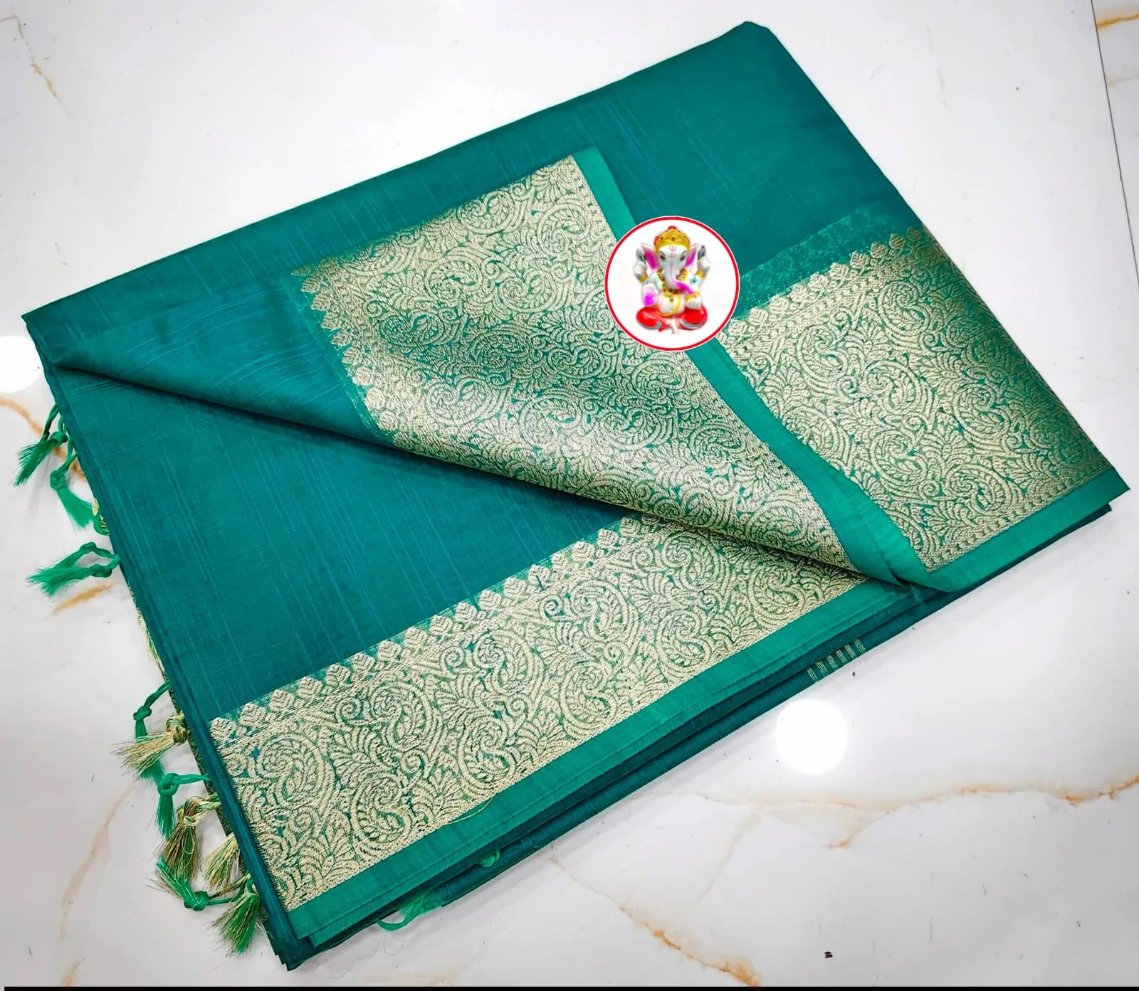 Premium Slab Silk Handloom Saree - Ocean Green
