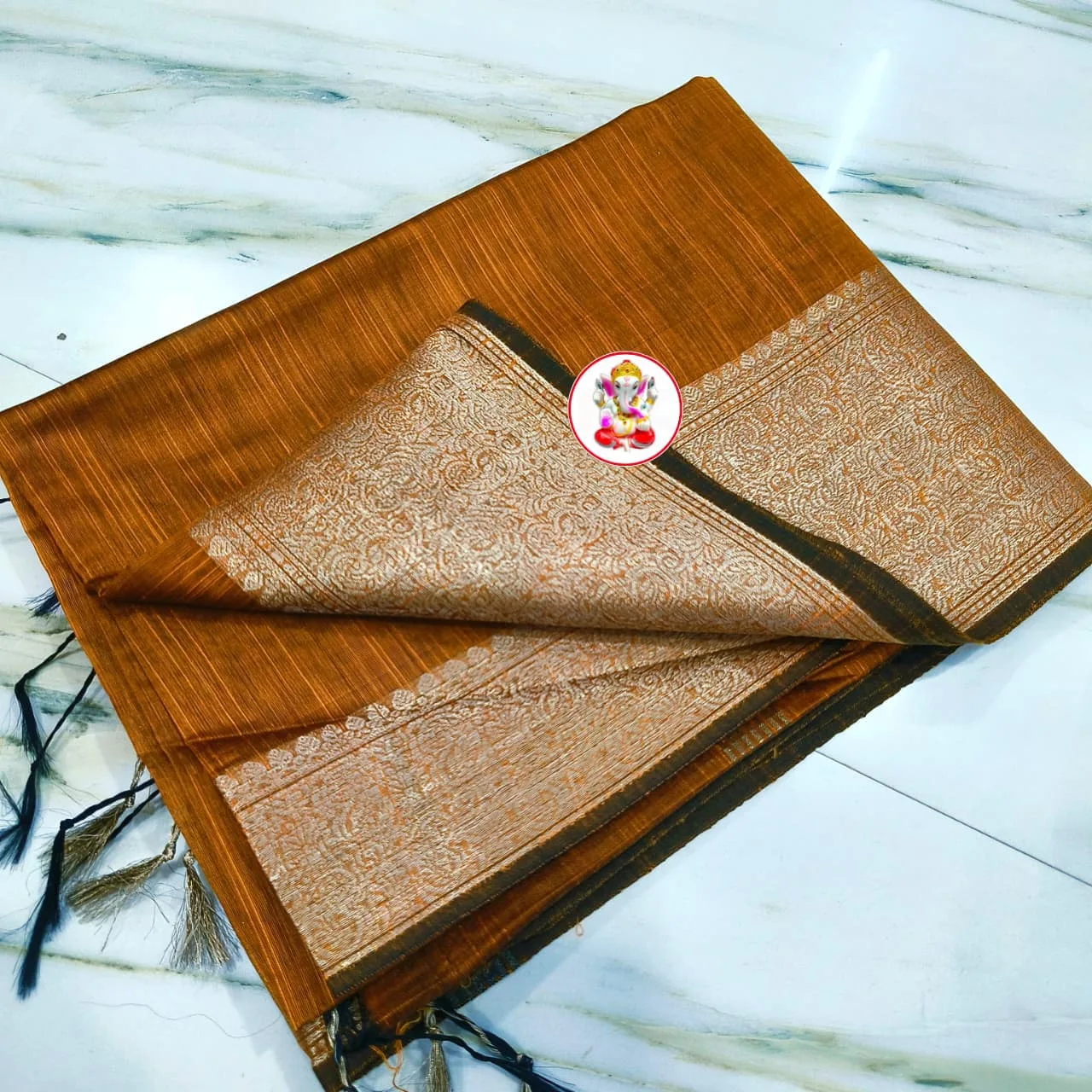 Premium Slab Silk Handloom Saree - Rust