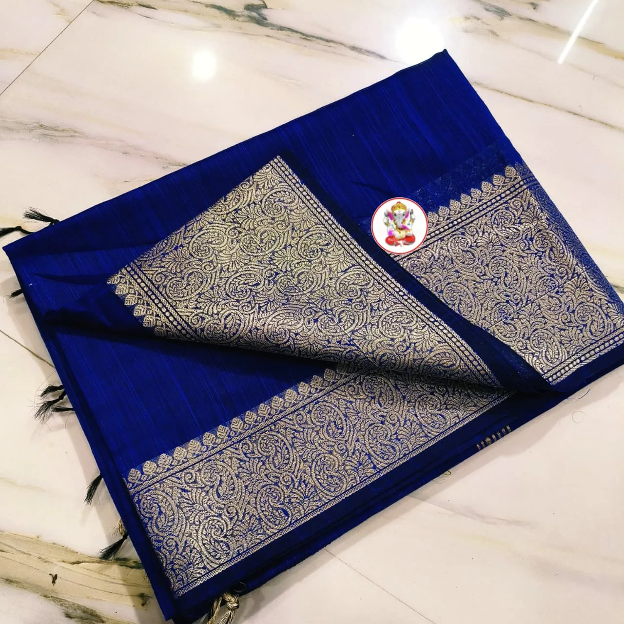 Premium Slab Silk Handloom Saree - Navy Blue