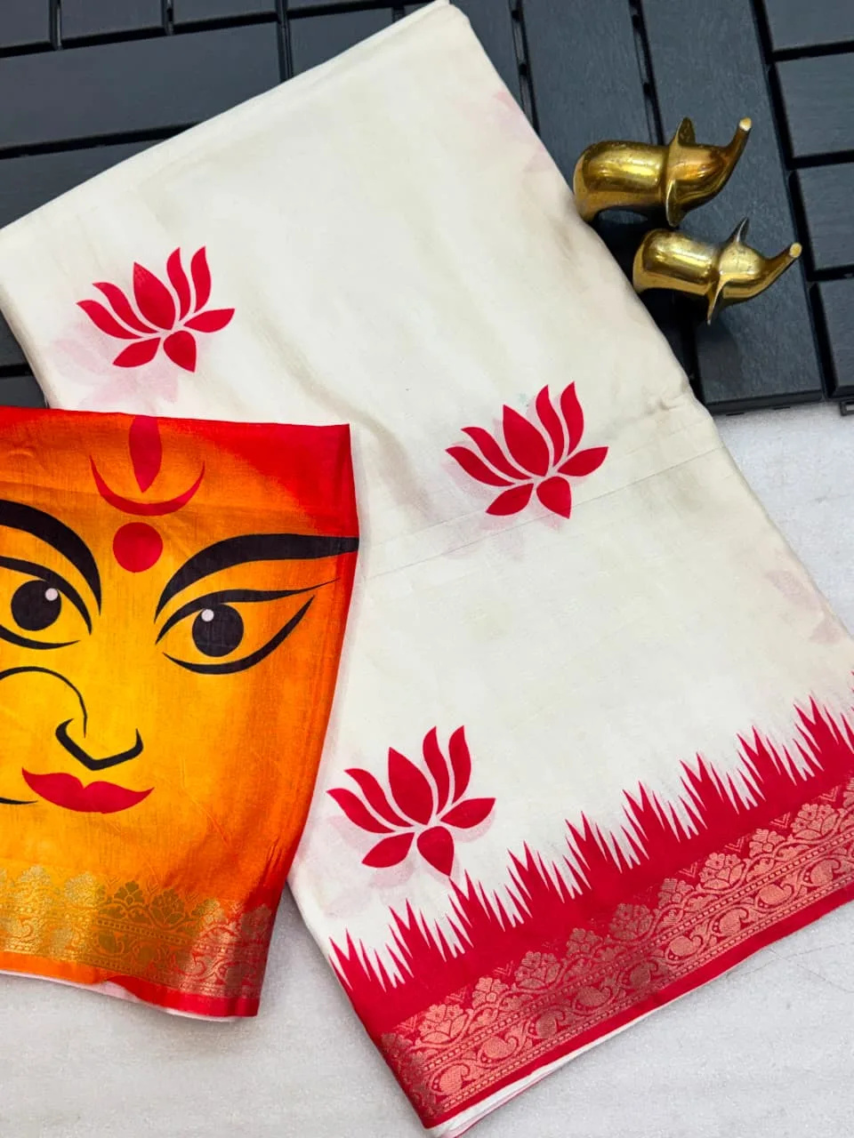 Semi Pure Tussar Silk Weaving Line Saree with All-Over Digital Print