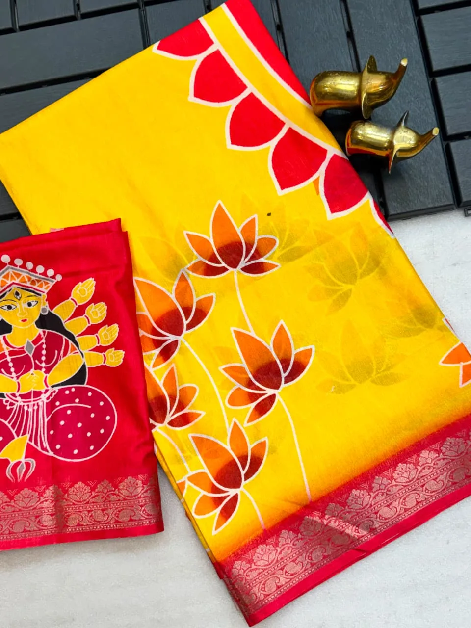 Semi Pure Tussar Silk Weaving Line Saree with All-Over Digital Print - Design 2