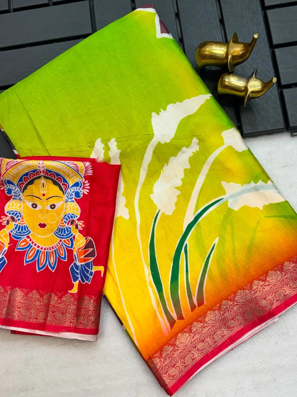 Semi Pure Tussar Silk Weaving Line Saree with All-Over Digital Print - Design 4
