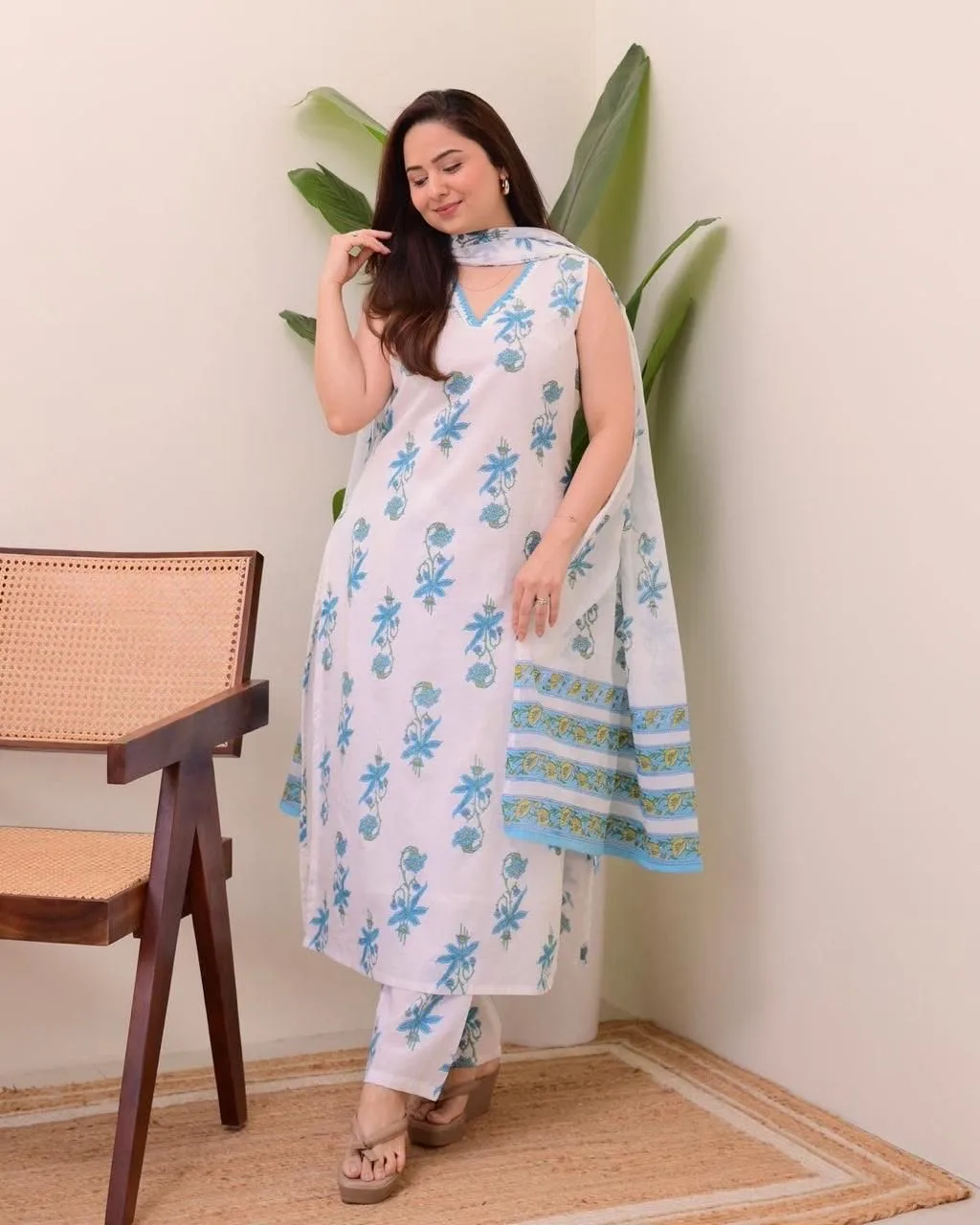 Summer Special Cotton Suit - Sky