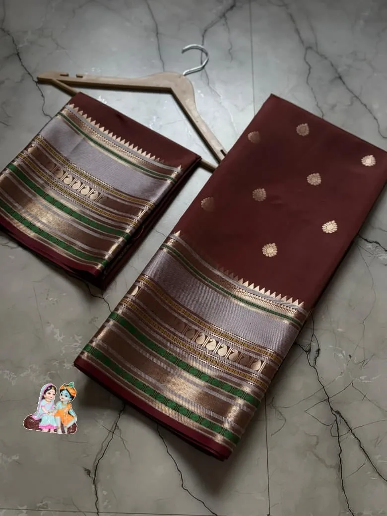 Long Border Premium Banarasi Soft Silk Saree - Brown