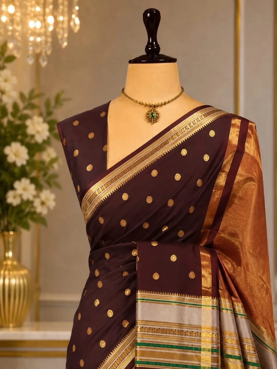 Long Border Premium Banarasi Soft Silk Saree - Brown