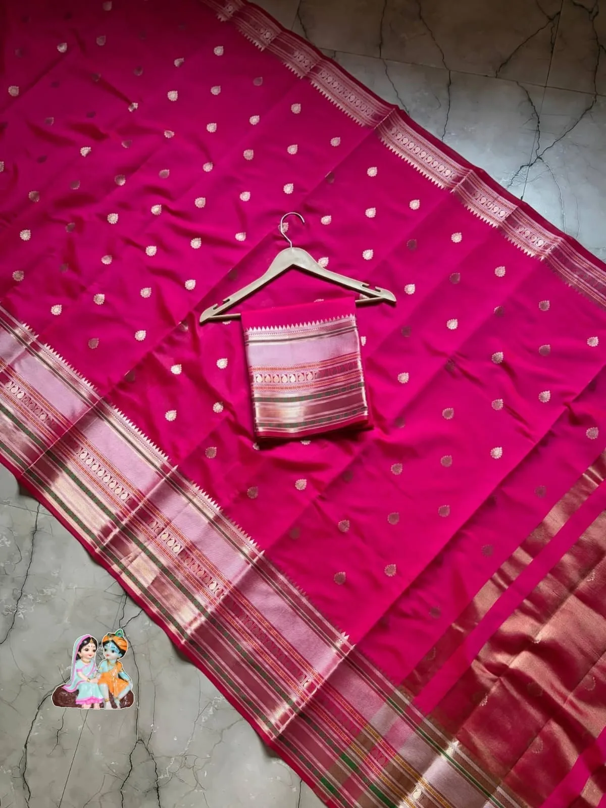 Long Border Premium Banarasi Soft Silk Saree - Dark Pink