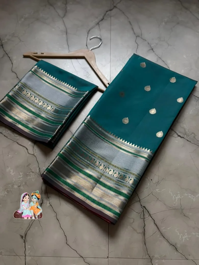 Long Border Premium Banarasi Soft Silk Saree - Ocean Green
