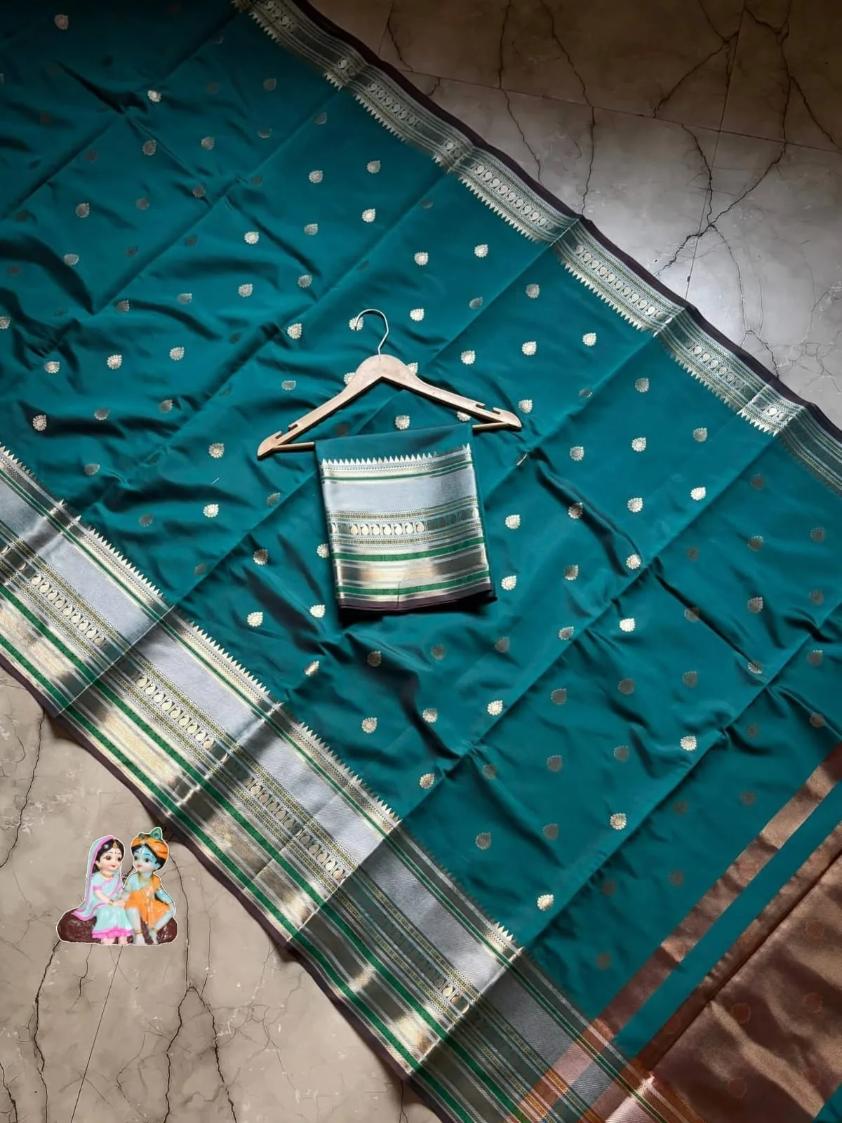 Long Border Premium Banarasi Soft Silk Saree - Ocean Green