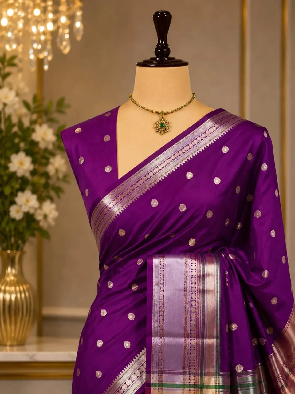 Long Border Premium Banarasi Soft Silk Saree - Magenda