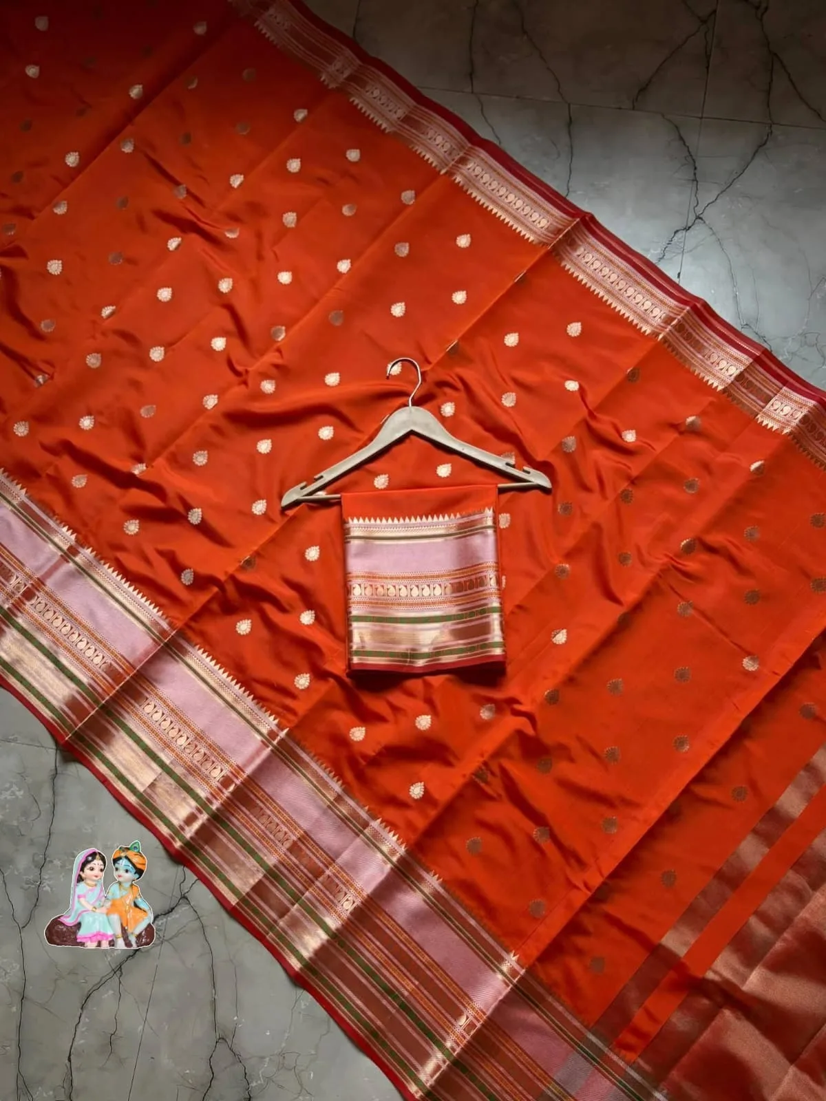 Long Border Premium Banarasi Soft Silk Saree - Orange