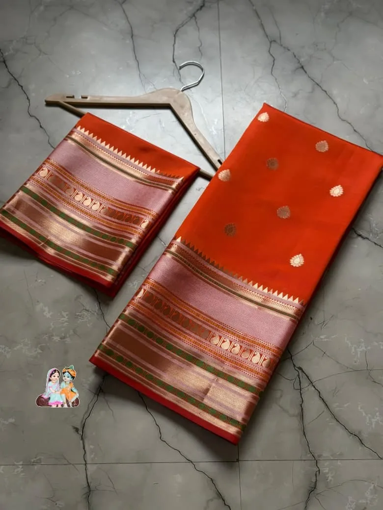 Long Border Premium Banarasi Soft Silk Saree - Orange