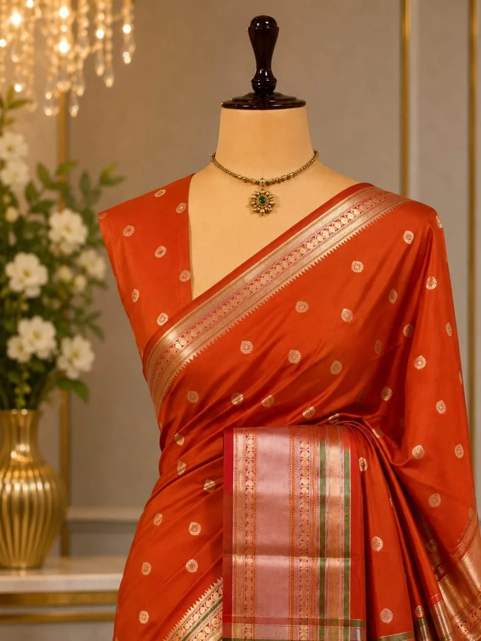 Long Border Premium Banarasi Soft Silk Saree - Orange