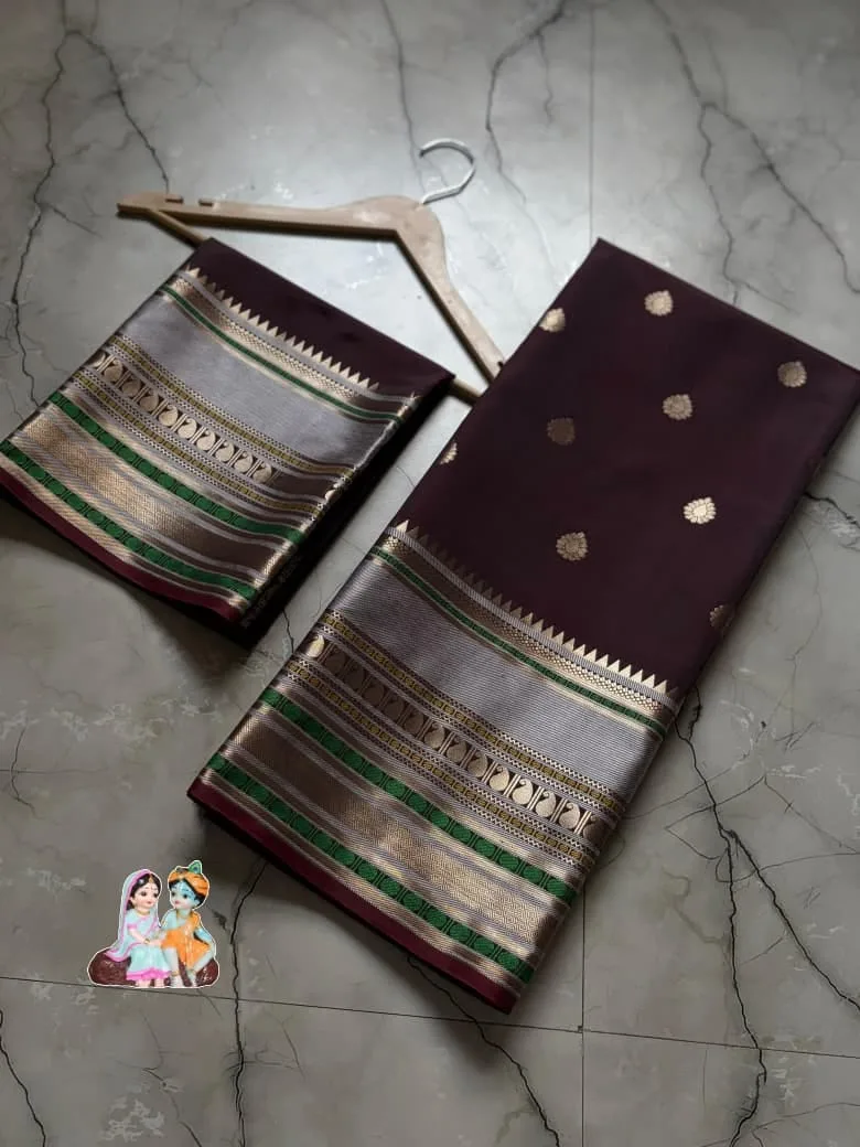 Long Border Premium Banarasi Soft Silk Saree - Dark Coffee