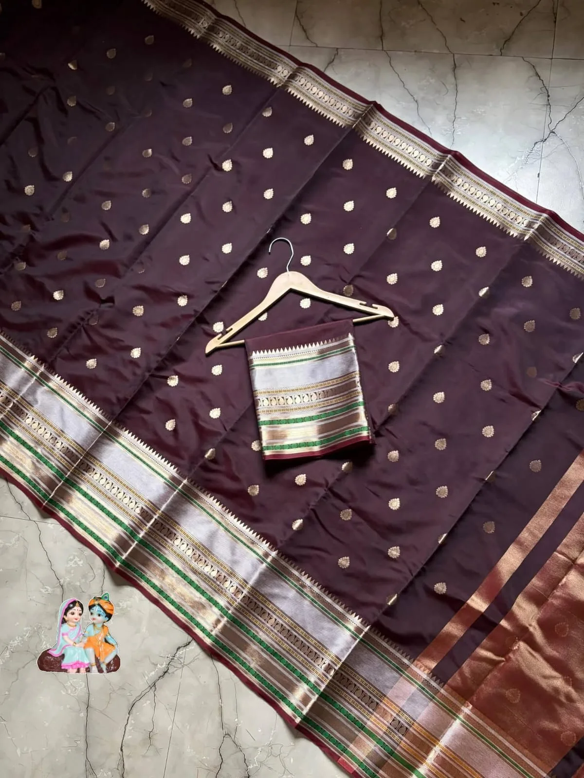 Long Border Premium Banarasi Soft Silk Saree - Dark Coffee