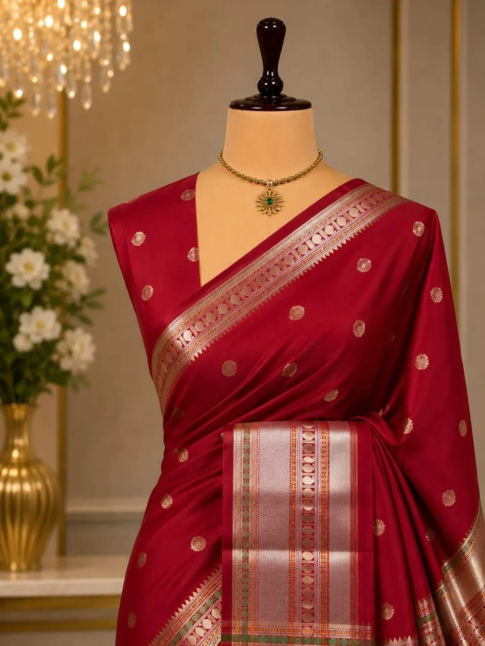 Long Border Premium Banarasi Soft Silk Saree - Red