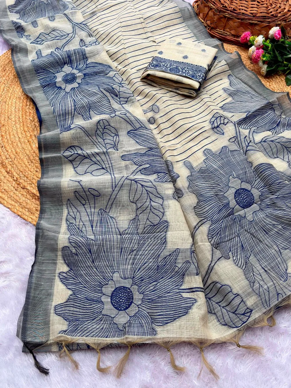 Pure Jamdani Silk Saree - Blue