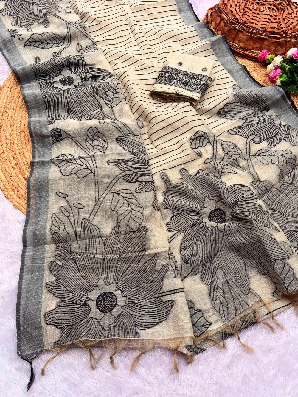 Pure Jamdani Silk Saree - Black