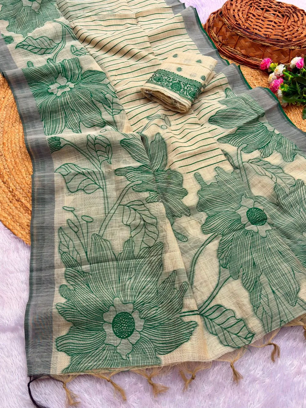 Pure Jamdani Silk Saree - Green