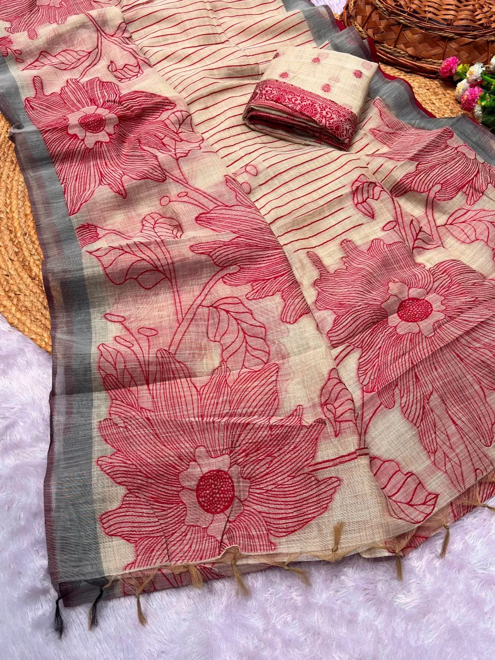 Pure Jamdani Silk Saree - Red
