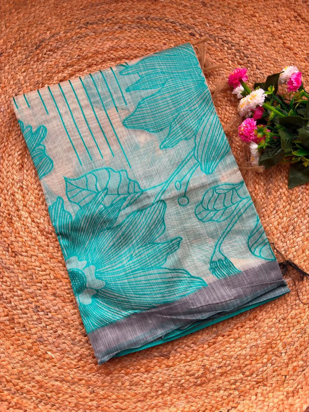 Pure Jamdani Silk Saree - Ocean Green