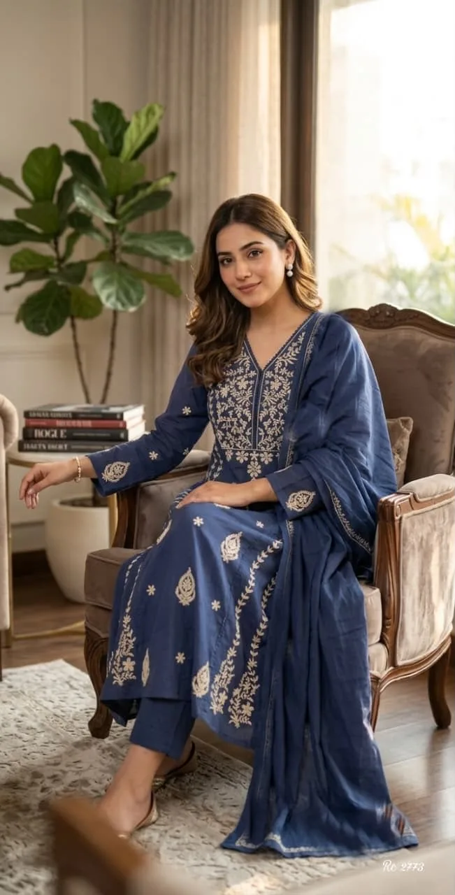 Raksha Bandhan Special Cotton Designer Kurta Set - Blue
