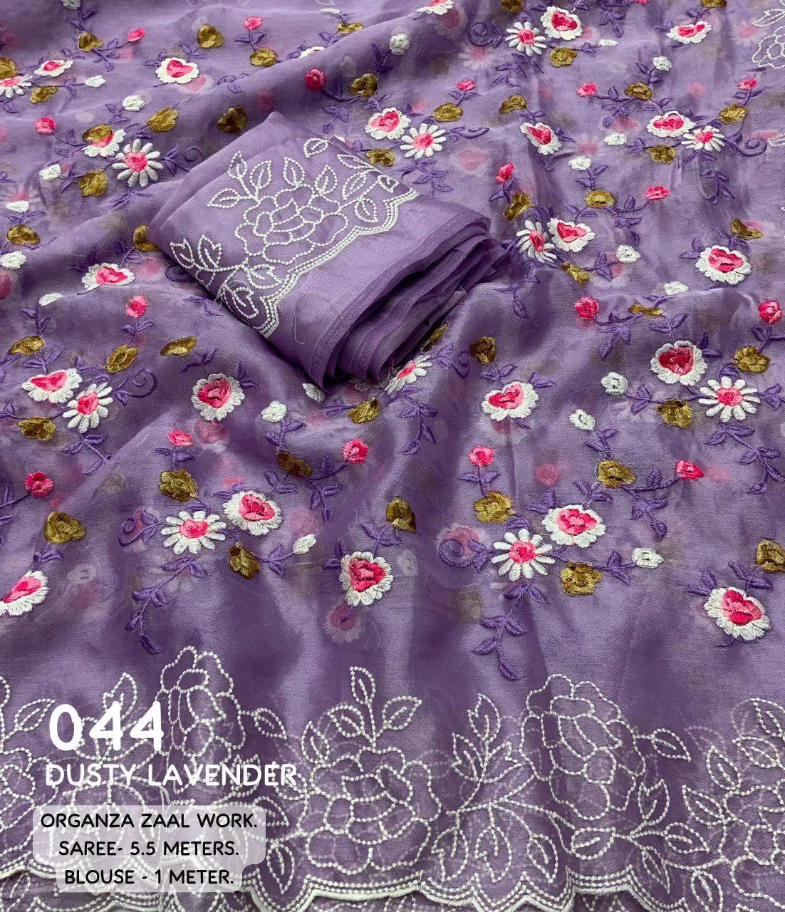 Premium Organza Embroidery Saree - Lavender