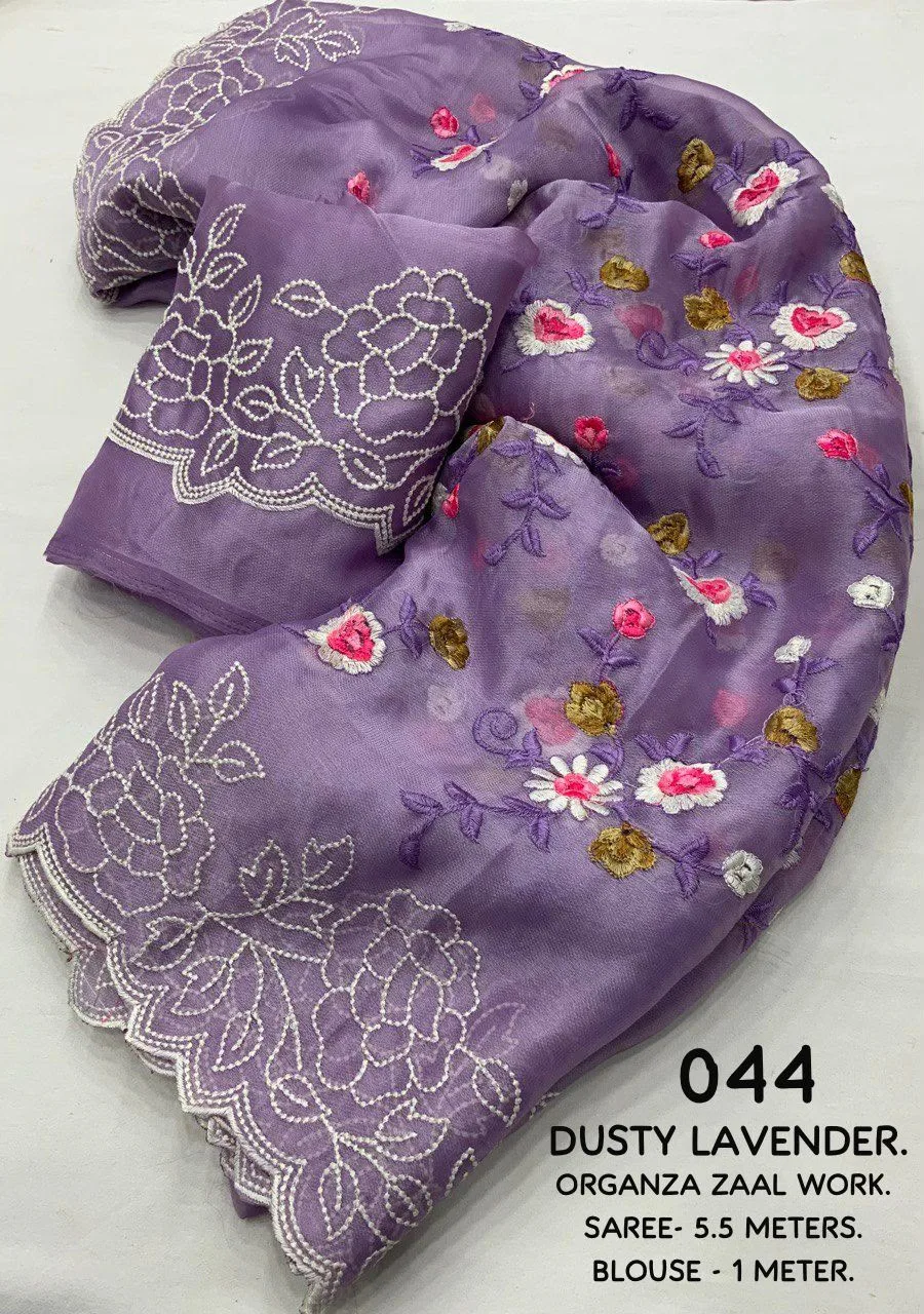 Premium Organza Embroidery Saree - Lavender