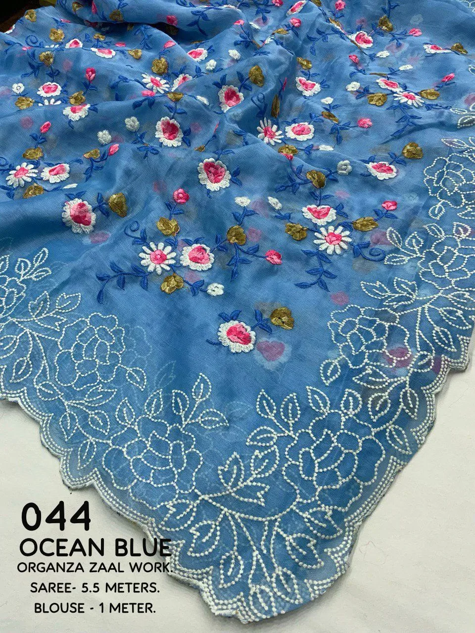 Premium Organza Embroidery Saree - Blue