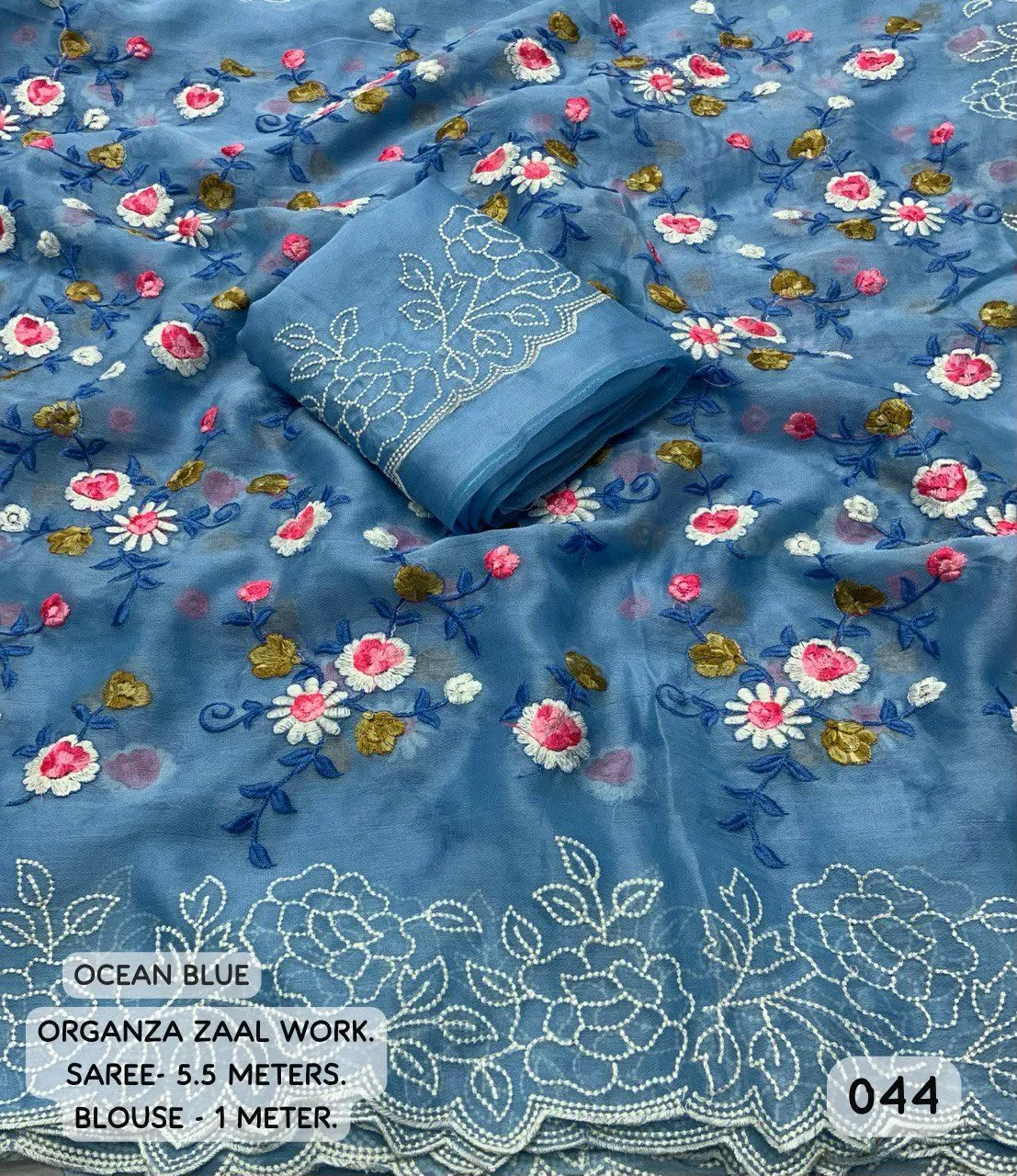Premium Organza Embroidery Saree - Blue
