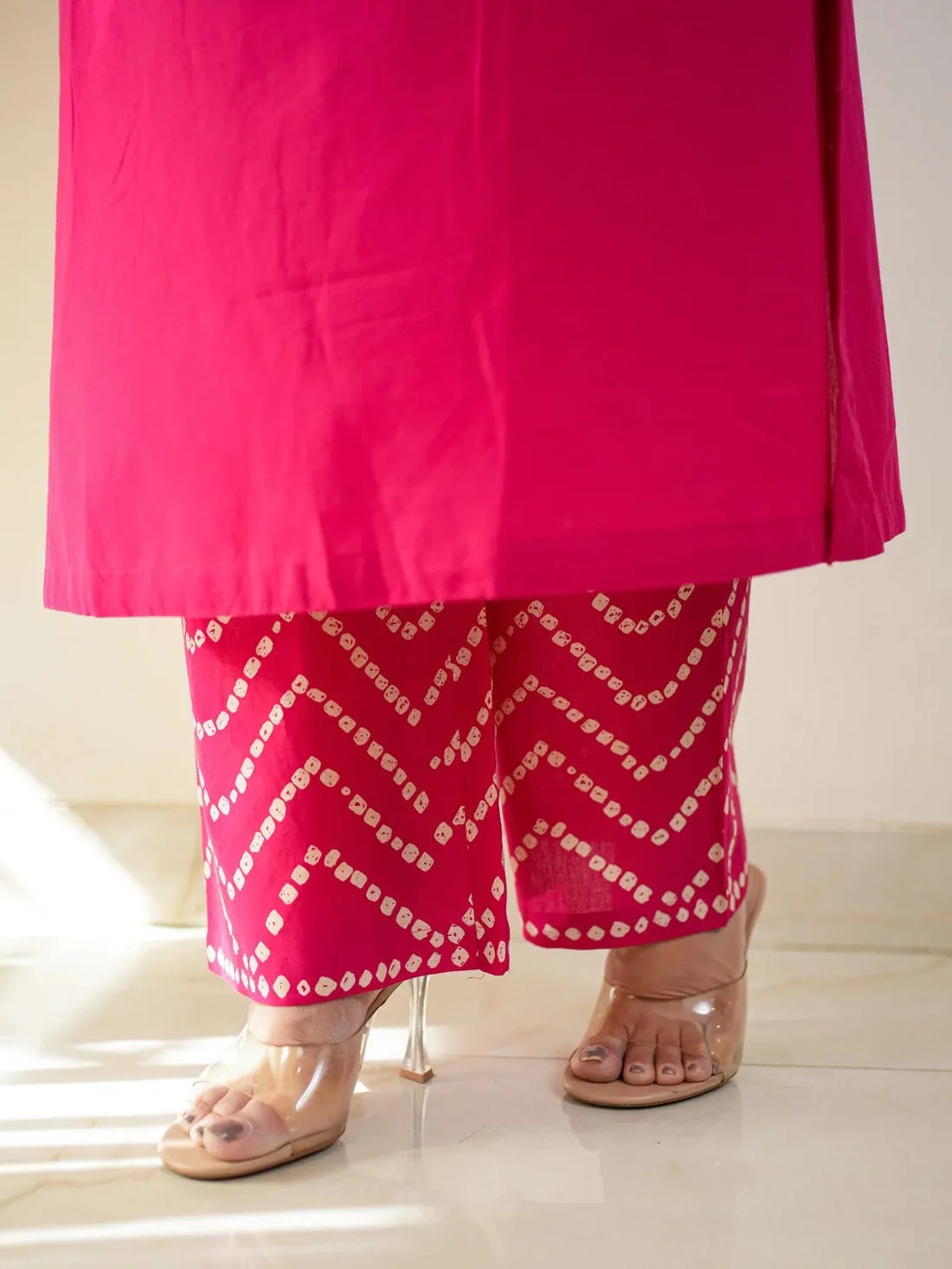 Pure Fine Cotton Bhandej Print 3-Piece Set - Pink