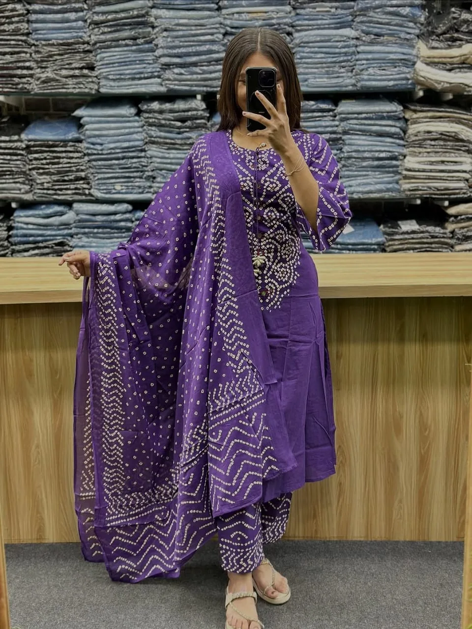 Pure Fine Cotton Bhandej Print 3-Piece Set - Blue