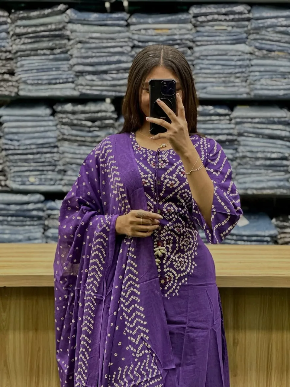 Pure Fine Cotton Bhandej Print 3-Piece Set - Blue