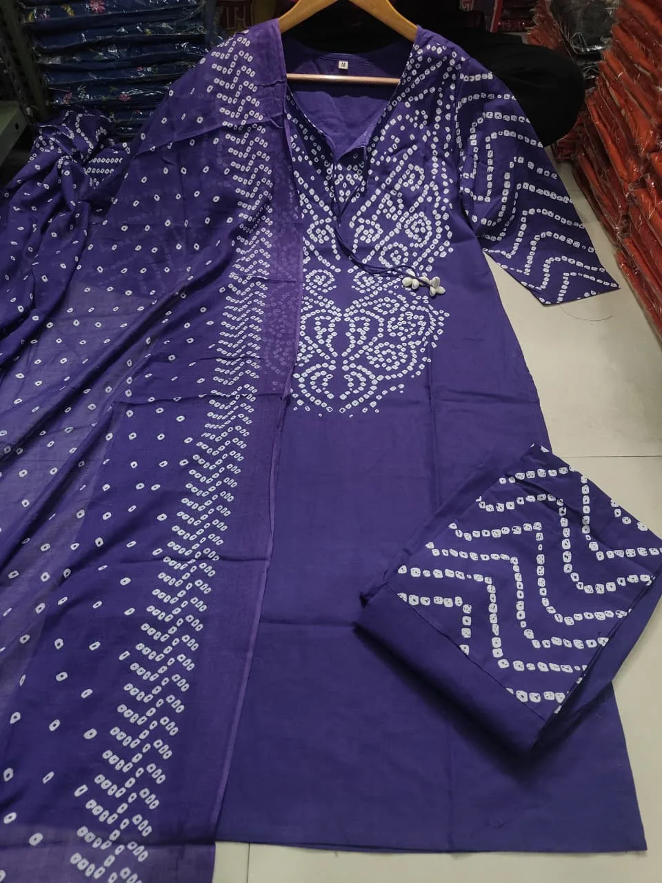 Pure Fine Cotton Bhandej Print 3-Piece Set - Blue