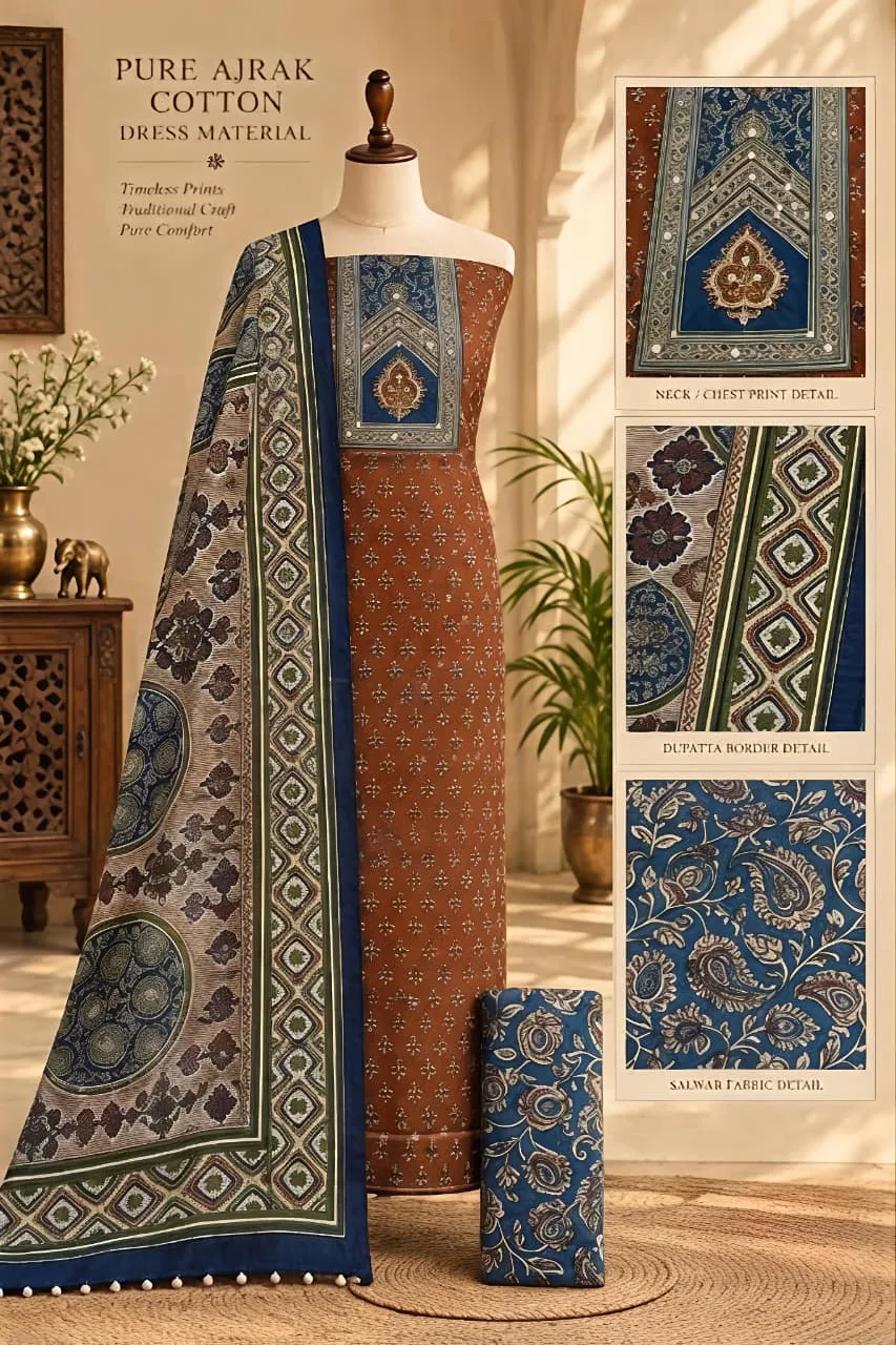 PURE COTTON AJRAKH 3-PIECE DRESS MATERIAL - Design4